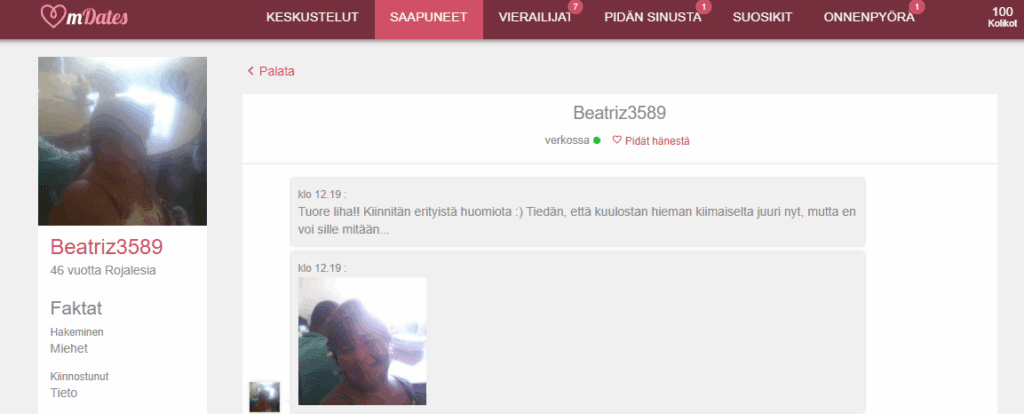 Esimerkki väärennetystä viestistä, joka saapui muutaman sekunnin kuluttua rekisteröitymisestä