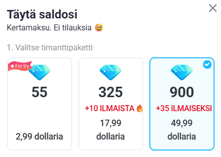 Mirami.chat: Timanttihuijaus, piilotetut "mallit" ja 55 euron hintainen tarra Paljonko Mirami.chat maksaa