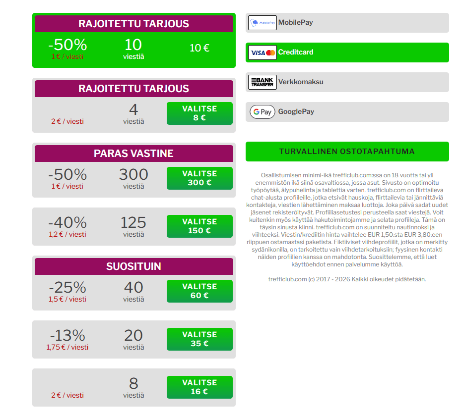 Paljonko Trefficlub.com maksaa hinta